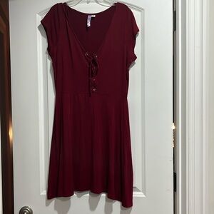 soft red dress with lace-up front